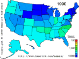 1990 McCorkle Surname Distribution